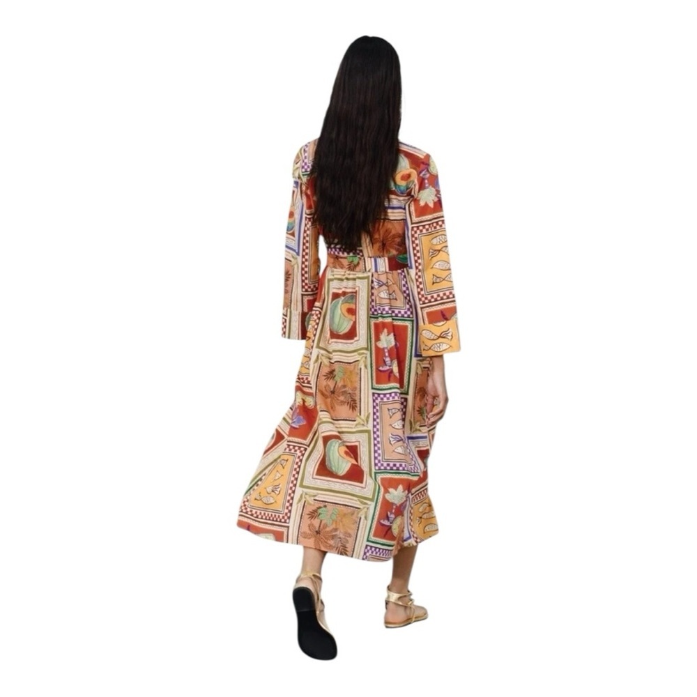 🌺 ZARA Printed Shirt Dress Multicolor 100% Cotton Belted Midi Dress Size XL NWT - Picture 5 of 8